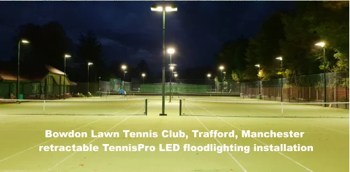 Bowdon Lawn Tennis Club, Trafford, Manchester, retractable TennisPro LED lighting system