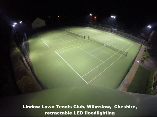 Lindow Tennis Club, Wilmslow, Cheshire, retractable LED floodlighting installation