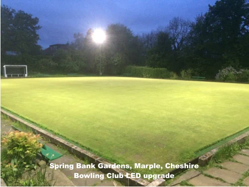 Spring Bank Gardens Bowling Club, Marple, Cheshire, LED floodlighting upgrade